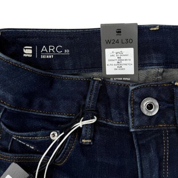 NWT G-STAR RAW Arc 3D Mid Waist Skinny Jeans Sz 24 Dark Aged Blue - Picture 8 of 12